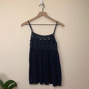 Front satin pattern navy top